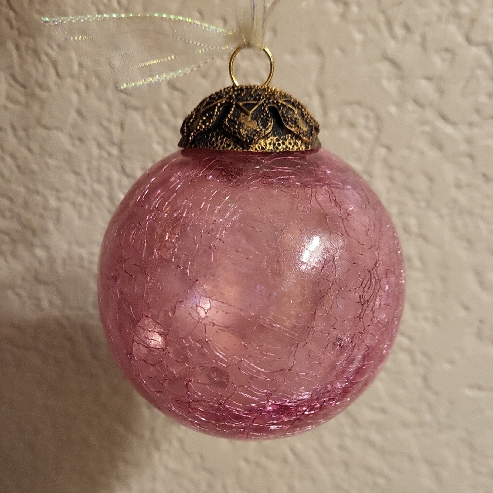 Elegant Pink Kugel Glass Holiday Ornament Heavy Piece